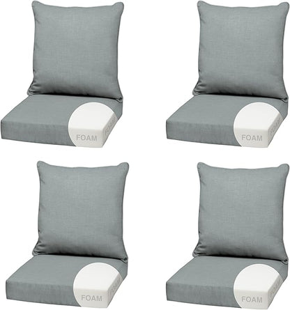 Arden Outdoor Foam Deep Seat Cushion (4-Pack), 22x24, Premium High-Density Foam, Never Flattens, Weather-Proof for Patio Chair Sofa Couch, Stone Grey Leala