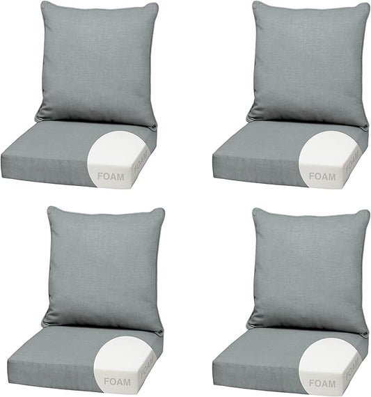 Arden Outdoor Foam Deep Seat Cushion (4-Pack), 22x24, Premium High-Density Foam, Never Flattens, Weather-Proof for Patio Chair Sofa Couch, Stone Grey Leala