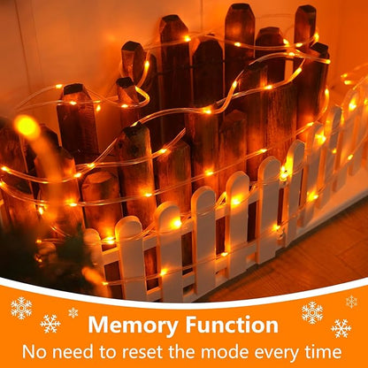 YEGUO Orange Lights for Tanksgiving, 2 Pack Each 33ft 100 LED Rope Lights Outdoor, 8 Modes Fairy Lights in Clear Thin Tube for Fall Autumn Thanksgiving Halloween