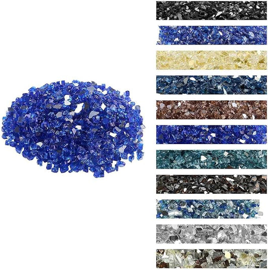 VEVOR Fire Glass, 10LBS / 4.5KG High-Temperature Resistant Fireplace Rocks, 1/2-Inch / 12.7 mm Reflective & Smokeless Firepit Glass Rock, High Luster Stone Landscaping for Fire Pit Table, Cobalt Blue