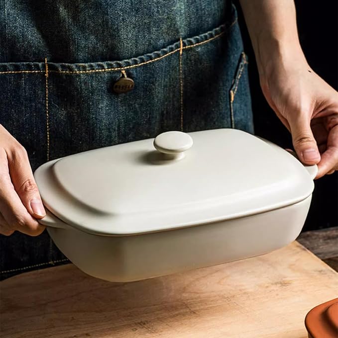 Ceramic Casserole Dish with Lid,33oz Covered Rectangular Baking Dish with Lid,Deep Casserole Cookware Bakeware,Oven Safe and Dishwash Safe