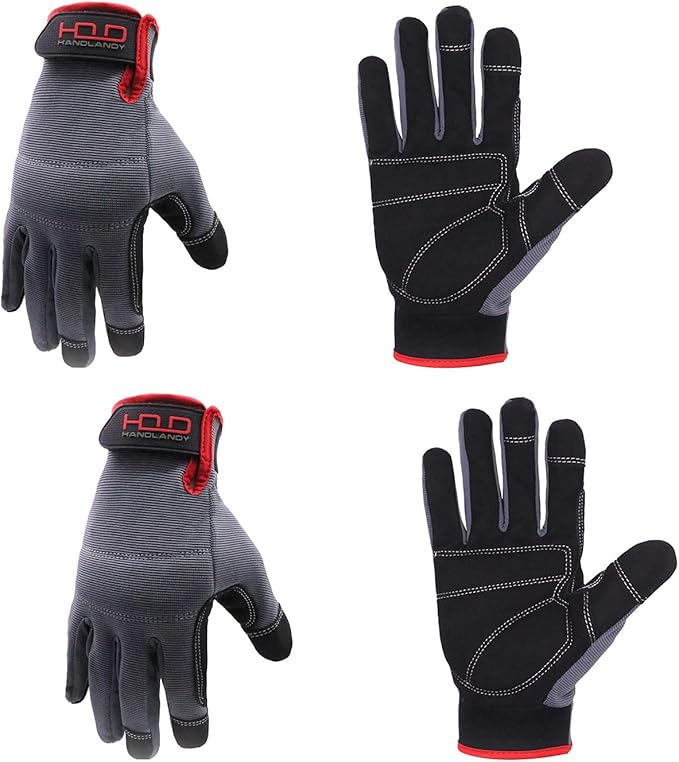 HANDLANDY Work Gloves for Men & Women, Utility Mechanic Working Gloves Touch Screen, Flexible Gardening Gloves for Yard