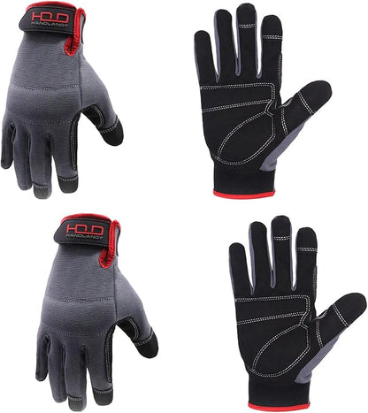HANDLANDY Work Gloves for Men & Women, Utility Mechanic Working Gloves Touch Screen, Flexible Gardening Gloves for Yard