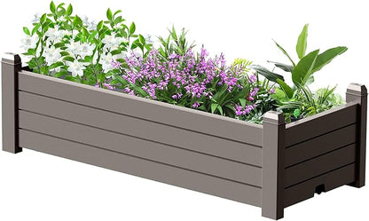 Vixzen Raised Garden Bed Outdoor,Resin Weatherproof Planter Box with Drain Hole and Water Level Detector,for Planting Plants Vegetables (Grey, 43.31"×17.72"×12.6")