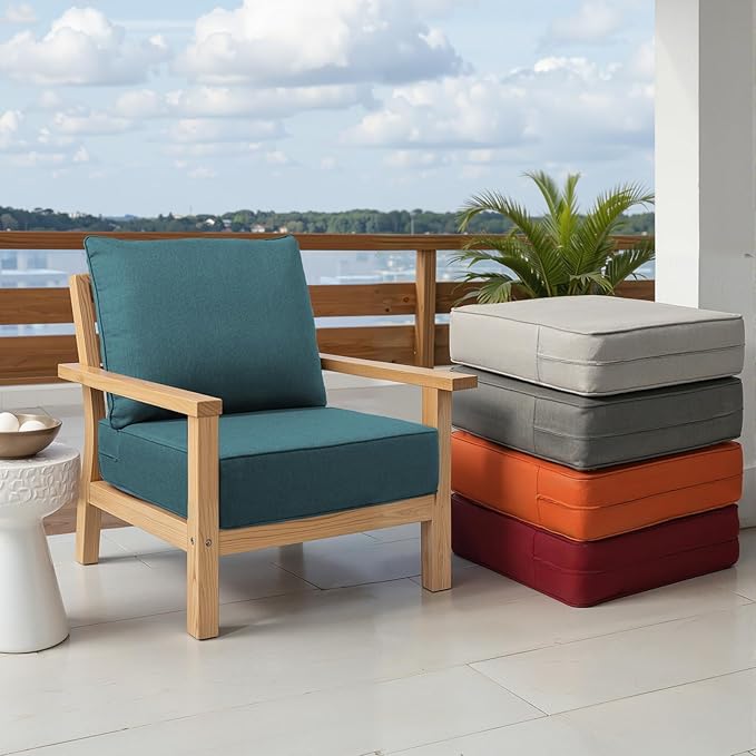 Outdoor Chair Cushion Set, 24x24 Waterproof Patio Chair Cushions, 6" Thickened Seat Cushion for Outdoor Chairs and Couch, Include 1 Back & 1 Seat Cushion, Thick/PeacockGreen