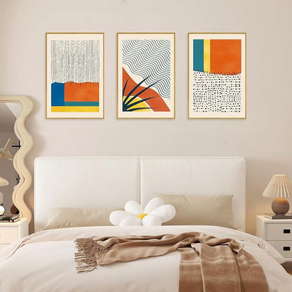 CHDITB Large Framed Boho Canvas Wall Art Set, Mid Century Modern Wall Decor, Bohemian Geometric Line Painting, Colorful Art Print for Living Room, Bedroom, Dinning Room, Office, Bathroom - 16"x24"x3