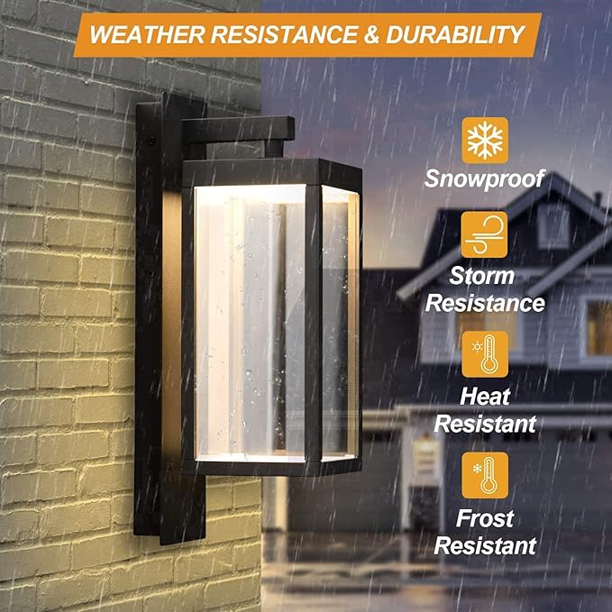 2-Pack Outdoor Wall Sconce Exterior IP54 Waterproof LED Wall Light Fixture Modern Wall Mount Lamp Lantern Anti-Rust Grey Finish Aluminum Light Body for Porch Entryway Doorway 13W 750Lm 3000K