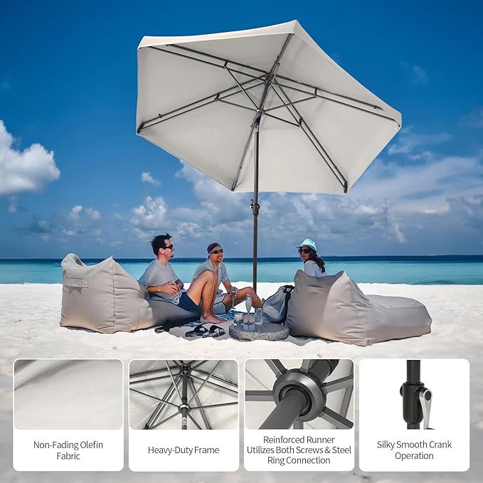 CROWN SHADES 9 Ft Patio Umbrella with Auto-Tilt & Olefin Fabric - Patented 90° Edge Connection Wind Resistant, Outdoor Umbrella for Table, Pool, Beach, Effortless Crank System