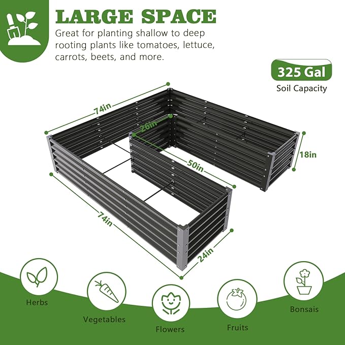 A ANLEOLIFE U-Shaped Outdoor Galvanized Raised Garden Bed, 6x6x1.5ft, Center-Access Bottomless Planter Box, 22-Gauge Corrugated Metal, Reinforced Bracing Rods, Quartz Grey