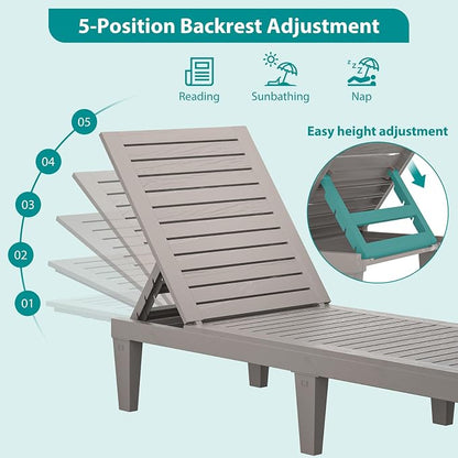 Outdoor Lounge Chairs Set of 4 for Poolside Patio, Weather-Resistant Pool Chaise Lounge with Adjustable Backrest, Resin Tanning Chair Sun Lounger for Outside Deck, Beach, Sunbathing, Taupe