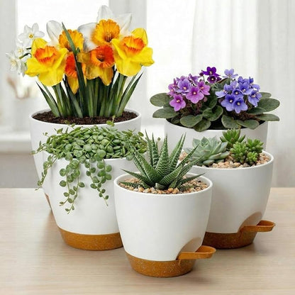 Remerry 15 Pcs 7/6.5/6/ 5.5/5 Inch Self Watering Planters with Drainage Hole Plant Pots Plastic Flower Pots Self Watering Pot and Saucer Reservoir for Garden Plant Flower (White)