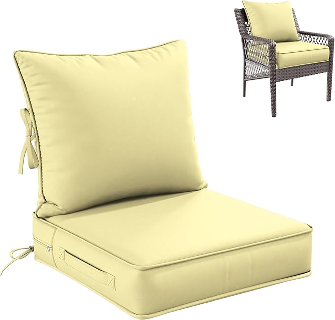 Premium Outdoor Seat Cushion Chair Cushions for Patio Furniture 19 L X 19 W X 4 H Waterproof & Fade Resistant Deep Seat and Backrest Cushion Set with Removable Covers for Chair, Sofa