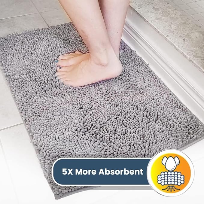 Muddy Mat® | Super Water Absorbent Door Mat Indoor, Microfiber Quick Dry Chenille Entryway Rug, Slip Resistant Front Door Mat, Indoor Mats for Entryway, Machine Washable Pet Rug, Grey 6ft x 9ft