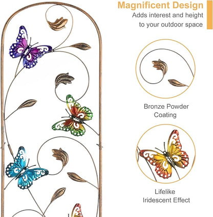 LEWIS&WAYNE 2 Pack Metal Garden Trellis with Colorful Butterfly 60 Inch High Outdoor Decoration Arched Fence Trellis for Climbing Plants for Patio, Lawn, Yard, Backyard, Wall Brackets
