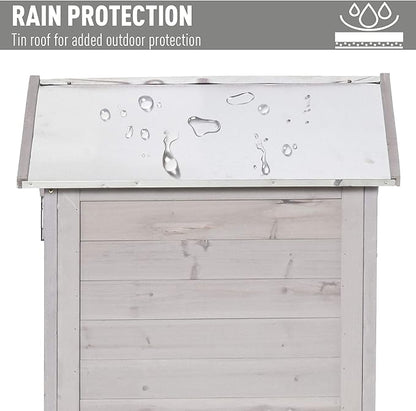 Outsunny 36" x 25" x 79" Wooden Storage Shed Cabinet, Outdoor Tool Shed Organizer with 4-Tier, 3 Shelves with Handle Tin Roof Magnetic Latch Foot Pad, Light Grey