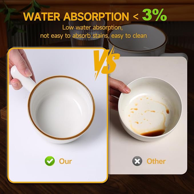 MONITO 26 Oz French Onion Soup Bowls, Ceramic Soup Bowls with Handles, Stackable Soup Crocks, Oven/Microwave/Dishwasher Safe, for Cereal, Soups, Casseroles