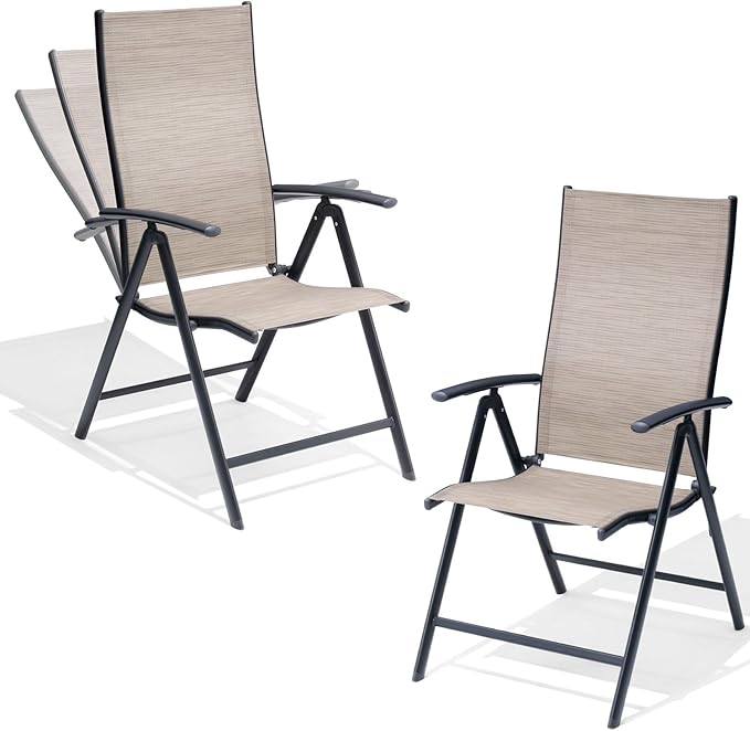 Crestlive Products Folding Patio Chairs Set of 2, 7-Level Adjustable Recliner Chairs Foldable Outdoor Chairs Lawn Chairs for Pool, Backyard, Brown