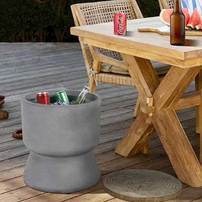 Afterglow Outdoor Cooler Side Table, Patio Bar Table w Ice Bucket, Perfect for Beer Wine Storage,Patio Decor, Deck Pool Backyard Party