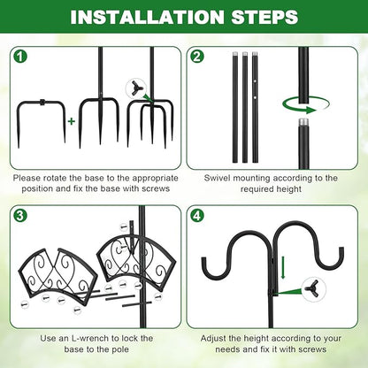 78" Heavy Duty Freestanding Garden Hose Holder, Supports 30lb & 150ft Water Hose Stand with Hose Reel, 5 Ground Spikes & 2 Shepherd Hooks, for Hose Storage, Hanging Bird Feeders, Planters