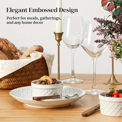 DOWAN Ramekins Oven Safe with Lids 6 oz, Charcuterie Boards Bowls Set for Creme Brulee, Souffle, Dipping Sauces, Custard Cups Ceramic Food Storage Containers, Set of 6, Beige