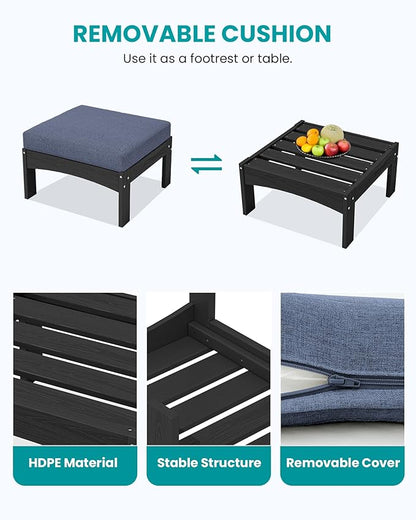 SERWALL HDPE Patio Furniture Set,7 Pieces Patio Conversation Set, All-Weather Modular Patio Sofa Set with Removable Cushions and Coffee Table for Deck, Garden, Porch, Black Frame with Grey Cushion