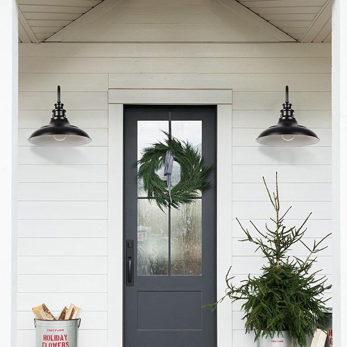 Exterior Farmhouse Barn Light,3PCS Dusk to Dawn Outdoor Lighting, 16 Inch Vintage Outside Garage Lights Fixtures for Patio Frontdoor Entryway Doorway, Matte Black