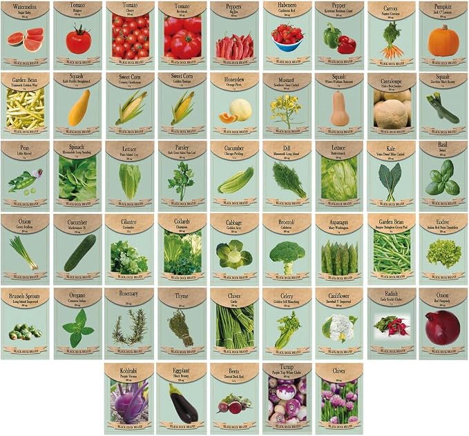 Black Duck Brand 50 Packs Assorted Heirloom Vegetable Seeds 20+ Varieties All Seeds are Heirloom, 100% Non-GMO