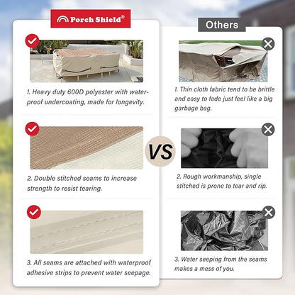 Porch Shield Patio Table Cover - Waterproof Outdoor Dining Table and Chairs Furniture Set Cover Square - 76 x 76 inch, Light Tan & Khaki