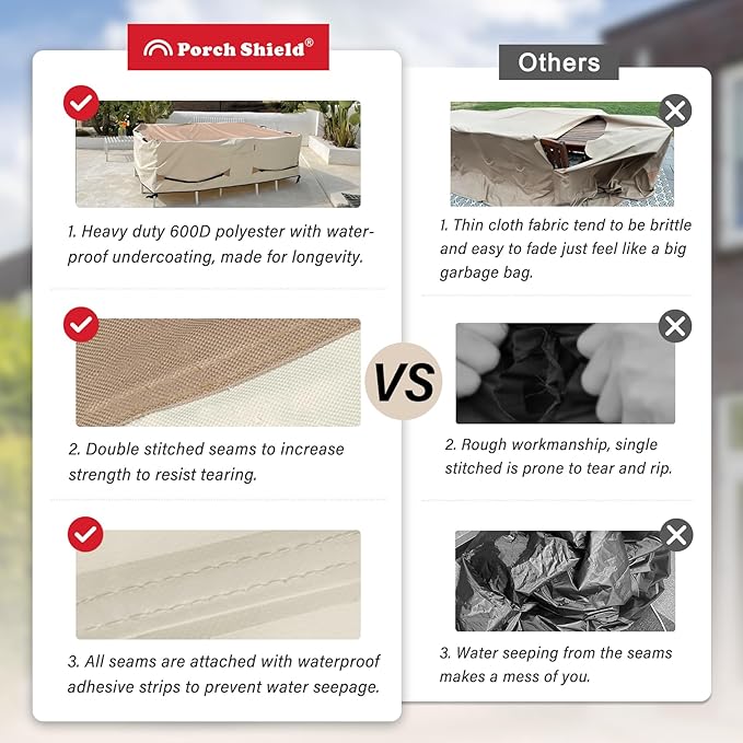 Porch Shield Patio Table Cover - Waterproof Outdoor Dining Table and Chairs Furniture Set Cover Rectangular - 96 x 48 inch, Light Tan & Khaki