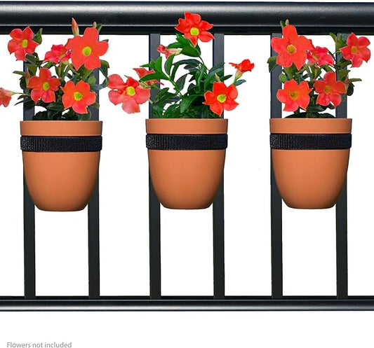 Railing Planter for Outdoor Plants (6-inch, 3-Pack) | Hanging Planter for Railings, Fence Posts | Balcony Wall Planter for Herbs, Flowers and Succulents | Made in The USA