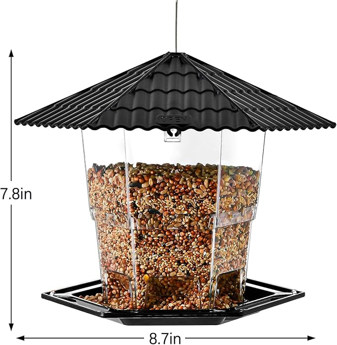 Jealoeur Bird Feeders for Outdoors Hanging Birds Feeder Wild Birds Seed, Black 2 Pack B