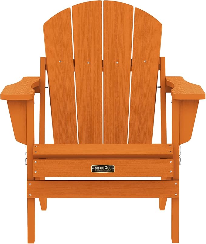 SERWALL Folding Adirondack Chair Set of 4 for Patio Garden Outdoors Fire Pit Chairs- Orange