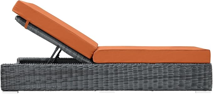 Modway Summon Wicker Rattan Aluminum Outdoor Patio Poolside Chaise Lounge Chair with Sunbrella® Fabric Cushions in Canvas Tuscan