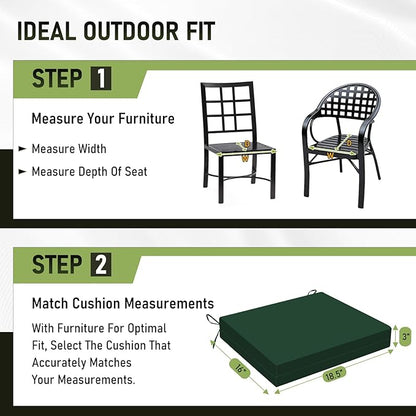 Basic Beyond Outdoor Chair Cushions Set of 4, Square Corner Outdoor Cushions for Patio Furniture, Water Resistant Patio Chair Cushions with 2 Ties, 18.5x16x3, Forest Green