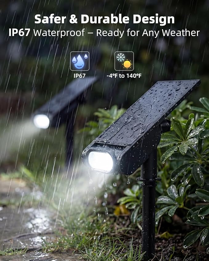 EZVALO Solar Spot Lights Outdoor IP67 Waterproof, Adjustable Solar Landscape Lights, 3 Lighting Modes Solar Spotlights for Outside Yard Garden Plant Trees Pathway Flag (Cool White-6Pack)
