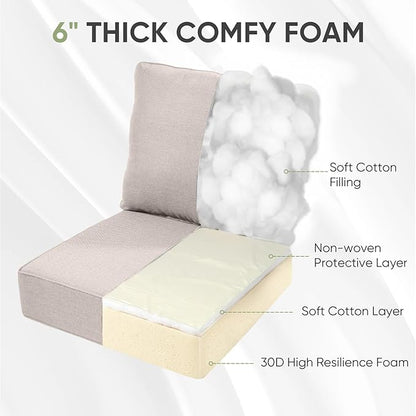 Outdoor Chair Cushions, 6 inch Thick Seat Cushion for Outdoor Furniture, Waterproof 22x24 Patio Furniture Cushions, Patio Couch Cushions Replacement, Include 2 Back & 2 Seat Cushion, Thick/Beige
