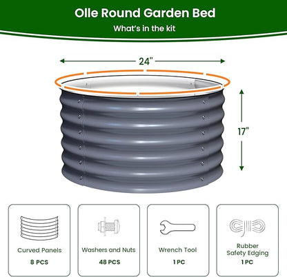 Olle 2 Pack 17" Tall Durable Round Raised Garden Bed Raised Beds for Gardening, Vegetable Planter Boxes Outdoor Raised Garden Boxes for Herbs, Veggies, Flowers, Mid-Grey 24" X 17"
