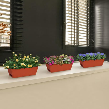 ETELI Railing Planter Box 6 Pack Balcony Planters Railing Hanging with Metal Brackets Window Boxes Deck Rail Planter for Outdoor Indoor Porch Garden Patio, Red & Black