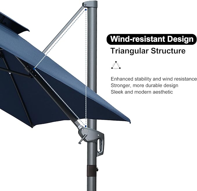 PURPLE LEAF Cantilever Patio Umbrella Outdoor Aluminum Offset Square Umbrella Windproof Heavy Duty Hanging Outside Umbrella for Deck Pool Garden
