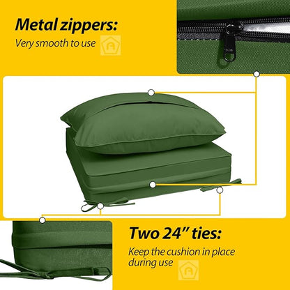 AAAAAcessories Outdoor Seat Cushions for Chairs, Fade-Resistant, Waterproof Patio Furniture Replacement Cushions, 24" x 24" x 5" + 24" x 19", Dark Moss Green
