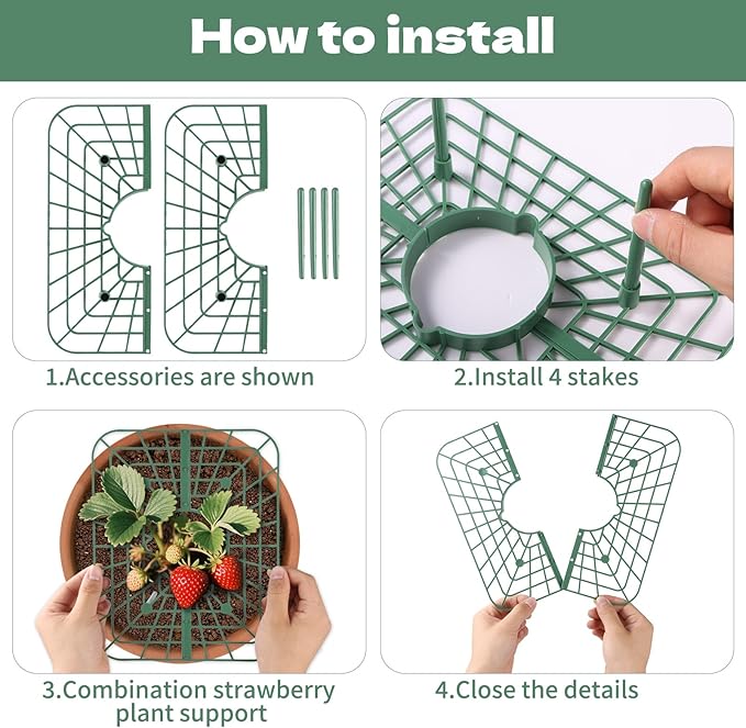 5 Sets Strawberry Supports with Plant Protectors Set, Strawberry Growing Racks Sets with Iron Plant Nails and Storage Bag Strawberry Planting Stand for Garden Vegetables