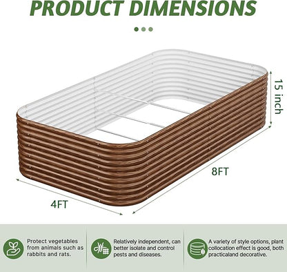 2 Pack Tall 8x4FT Brown Corrugated Galvanized Steel Raised Garden Bed Outdoor, Metal Above Ground Garden Bed for Vegetables and Flowers, Raised Beds for Gardening