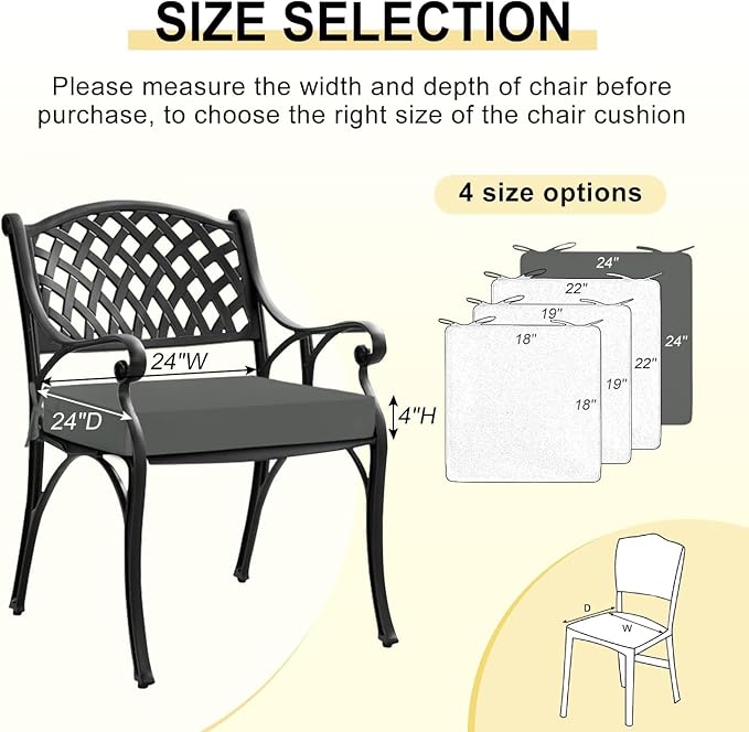 downluxe Waterproof Outdoor Chair Cushions for Patio Furniture, 24" x 24" x 4" Patio Chair Cushion with Non-Slip Ties & Portable Handle, Square Outdoor Cushion with Removable Cover, Dark Grey, 2 Pack