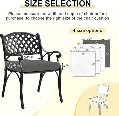 downluxe Waterproof Outdoor Chair Cushions for Patio Furniture, 24" x 24" x 4" Patio Chair Cushion with Non-Slip Ties & Portable Handle, Square Outdoor Cushion with Removable Cover, Dark Grey, 2 Pack