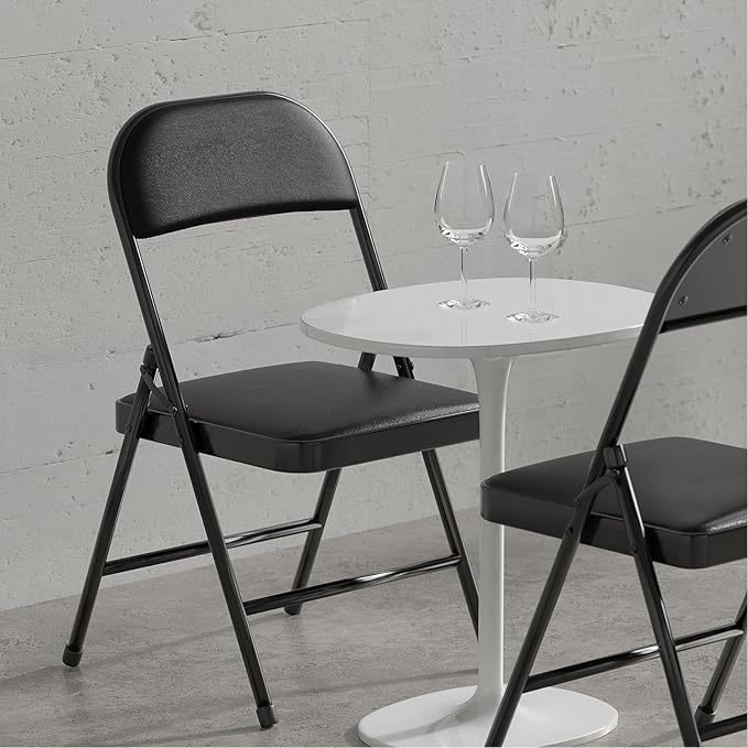 Nazhura 4 Pack Folding Chairs with Padded Vinyl Cushion Chairs with Comfortable Cushion and Durable Steel Frame for Home and Office, for Indoor and Outdoor Events (Black, Vinyl)