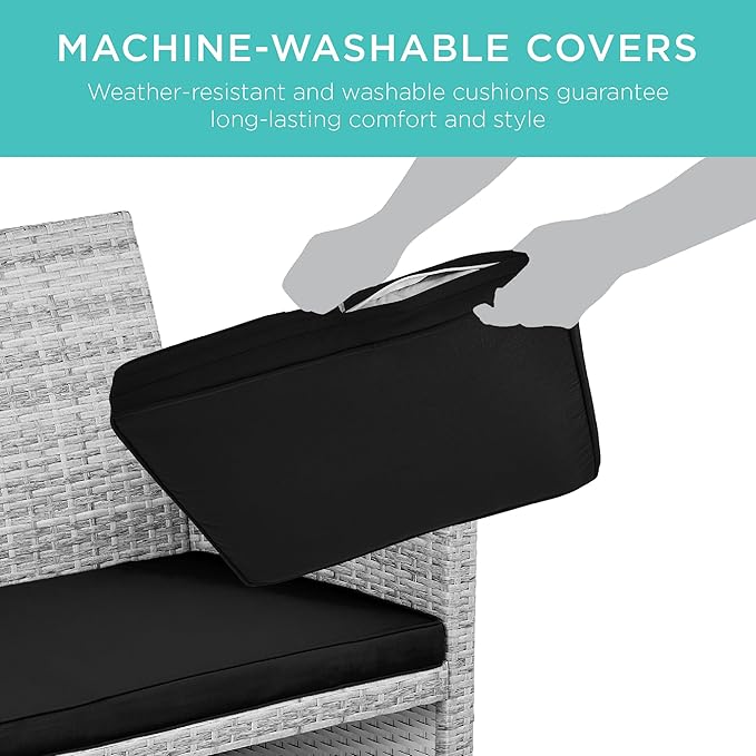 Best Choice Products 4-Piece Outdoor Wicker Patio Conversation Furniture Set for Backyard w/Coffee Table, Seat Cushions - Gray/Black