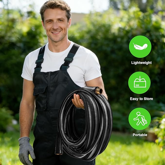 50FT Garden Hose, 2026 New Upgraded Fabric Thickened Non-Expanding Water Hose, Ultra Lightweight & Flexible, Burst-Resistant, Kink-Free Hose 700 PSI for Outside, RV, Yard, 3/4GHT, Black-Gray