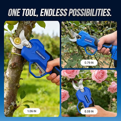 Wild Badger Power 20V Cordless Electric Pruning Shears, Brushless Motor Battery Powered Electric Pruner with Battery & Charger Included, One-Hand Garden Tool for Tree Branches and Yard Trimming