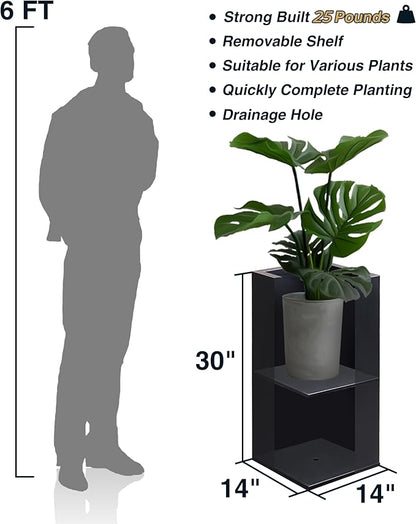 Wallowa Metallic Heavy Tall Outdoor/Indoor Planter Box 14Lx14Wx30H Inches Rectangular Large Flowerpot, Tall Metal Planter Box for Front Porch ‎25 Pounds, No Assembly Required, Black, 1 Pack