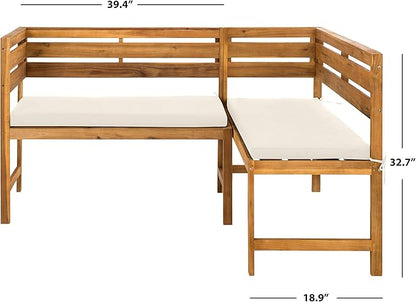 SAFAVIEH PAT6754A Collection Wilton Teak and Navy Balcony Corner Lounge Outdoor Set